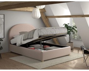 Розово тапицирано двойно легло с място за съхранение с включена подматрачна рамка 140x200 cm Moon – Vipack