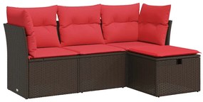 3325260 vidaXL Градински комплект с възглавници, 4 части, кафяв, полиратан