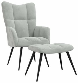 328084 vidaXL Релаксиращ стол с табуретка, светлосив, кадифе