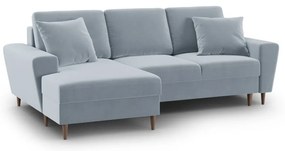 Светлосин кадифен разтегателен ъглов диван с място за съхранение (ляв ъгъл) Kyoto – Cosmopolitan Design