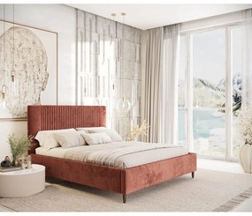 Двойно легло 140x200 cm тапицирано с място за съхранение с включена подматрачна рамка тухлен Etero – Maison de Rêve