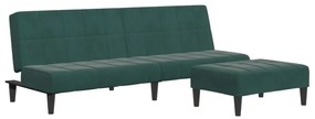 3258129 vidaXL 2-местно разтегателно канапе с табуретка, тъмнозелено, кадифе