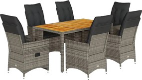 3276728 vidaXL Градински трапезен комплект 7 части с възглавници сив полиратан