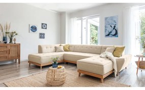 Бежов разтегателен диван в буквата "U", ляв ъгъл Dazzling Daisy - Miuform