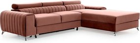 Розов кадифен разтегателен ъглов диван с място за съхранение (десен ъгъл) Grayson – ELTAP