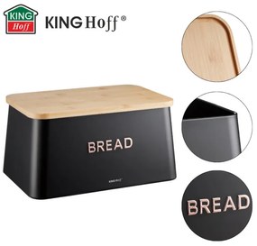 Кутия за хляб с капак за рязане Kinghoff KH 1948, 35 см, Бамбук, Стомана, Черен