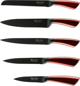 Комплект 5 бр ножове Edenberg EB-936, Карбонова стомана, Поставка, Червен