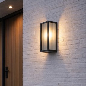 Външна стенна лампа черна с релефно стъкло IP44 - Charlois