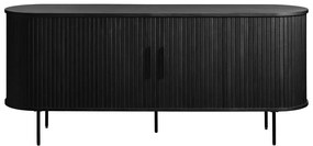 Черен нисък скрин в дъбов декор с плъзгащи се врати 76x180 cm Nola - Unique Furniture