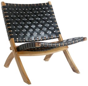 Черно кожено кресло с плетка Perugia - House Nordic