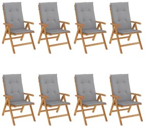 3196524 vidaXL Наклоняеми градински столове с възглавници, 8 бр, тик масив