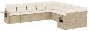 3253045 vidaXL Градински диван с възглавници, 10 части, бежов полиратан