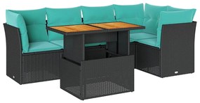 3326927 vidaXL Градински диван с възглавници, 6 части, черен, полиратан