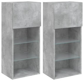 837050 vidaXL ТВ шкафове с LED осветление 2 бр бетонно сиви 40,5x30x90 см