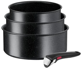 Алуминиеви гърнета в комплект 3 бр. с незалепващо покритие/с подвижна дръжка подходящи за индукционен котлон INGENIO Black stone L3998902 – Tefal