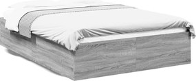 3281040 vidaXL Рамка за легло, сив сонома, 135x190 см, инженерно дърво