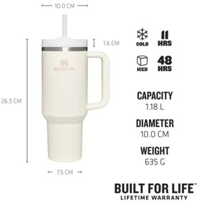 Кремав термос със сламка от неръждаема стомана 1,18 l Quencher H2.0 FlowState Tumbler Cream – Stanley