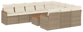 3258747 vidaXL Градински диван с възглавници, 11 части, бежов полиратан