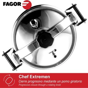 Втора ръка: Тенджера под налягане Fagor Chef Extremen 100602653, 15 л, 30 см, 50 kPa, 3 системи за безопасност, Алуминий, Сребрист