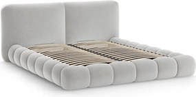 Сиво двойно легло 160x200 cm тапицирано с място за съхранение с включена подматрачна рамка Solange – Micadoni
