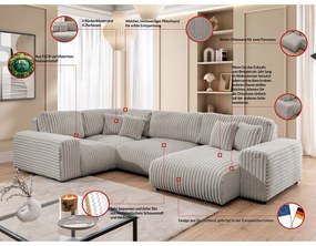 Светлосив ъглов диван от рипсено кадифе (ляв ъгъл/U форма) Justin – Ropez