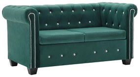 247149 vidaXL 2-местен Честърфийлд диван, кадифе, 146x75x72 см, зелен