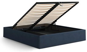 Тъмносиньо двойно легло 200x200 cm тапицирано с място за съхранение/без табла с включена подматрачна рамка Susan – Micadoni