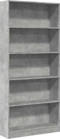 857856 vidaXL Библиотека, бетонно сива, 80x24x176 см, инженерно дърво