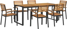 3155411 vidaXL Градински трапезен комплект, 7 части, акация масив и метал