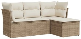 3249377 vidaXL Градински диван с възглавници, 4 части, бежов полиратан