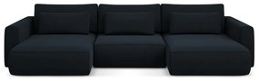 Тъмносин кадифен разтегателен ъглов диван с място за съхранение (U форма) Kapua – Makamii