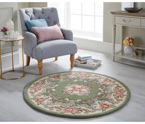 Зелен вълнен килим Обюсон, ⌀ 120 cm - Flair Rugs