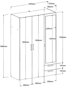 Гардероб Dorm 3-врати с огледало-Fusiko