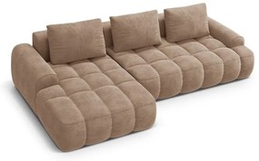 Светлокафяв кадифен сгъваем/с място за съхранение ъглов диван (ляв ъгъл) Linz – Cosmopolitan Design