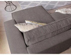 Кафяво-сив сгъваем/с място за съхранение ъглов диван от рипсено кадифе Nihad – Bobochic Paris