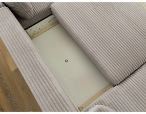 Светлосиво-бежов разтегателен ъглов диван от рипсено кадифе (ляв ъгъл/"U" форма) Lucien – Bobochic Paris