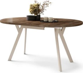 АЛМО Елегантен Орех/бежови крака - КРЪГЛА РАЗТЕГАТЕЛНА МАСА С Y-ОБРАЗНИ КРАКА В ЛОФТ/ИНДУСТРИАЛЕН СТИЛ ЗА ХОЛ ИЛИ ТРАПЕЗАРИЯ