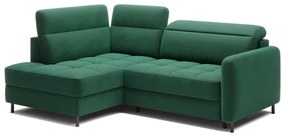 Зелен кадифен разтегателен ъглов диван с място за съхранение (ляв ъгъл L форма) Barea – ELTAP