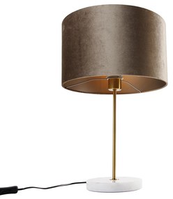 Настолна лампа месинг с кадифен абажур Taupe 35 см - Kaso