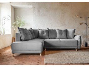 Сив велурен разтегателен диван (ляв ъгъл) Lazy Lukka - Miuform