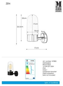 Черна стена Светлина Стена Черно Clear Zen - Markslöjd