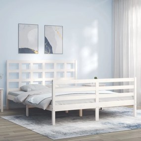 3193992 vidaXL Рамка за легло с табла бяла 5FT King Size масивно дърво