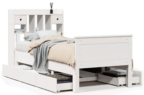 3308946 vidaXL Легло с рафтове за книги, без матрак, бял, 75x190 см, бор масив