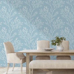 Фототапет – Бели клонки на син фон