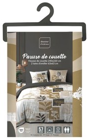 Бяло/кафяво двойно удължено памучно спално бельо 240x220 cm Utopia – douceur d'intérieur