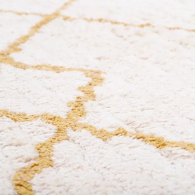 Бяло и жълто памучно килимче, ръчна изработка, ø 120 cm Come - Nattiot