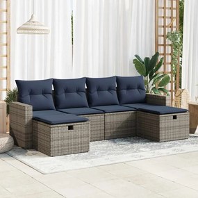 3325427 vidaXL Градински диван с възглавници, 6 части, полиратан, сив