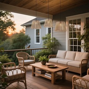 Външна висяща лампа черна с бежови въжени абажури 3 светлини IP44 - Cava Jayla