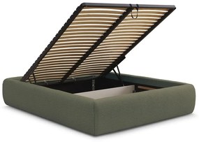 Тъмнозелено двойно легло 160x200 cm тапицирано с място за съхранение/без табла с включена подматрачна рамка Inera – Bobochic Paris