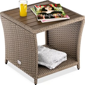 Странична маса от полиротанг с плот от акациева дървесина 45 × 45 cm Кафяво